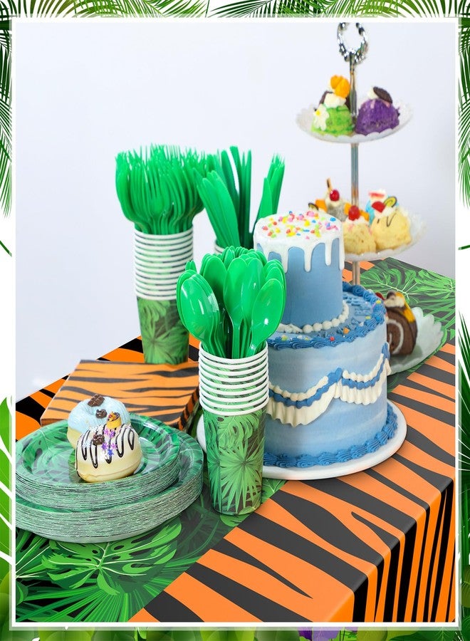 Oudain 324 Pcs Jungle Safari Party Decorations Tableware Animal Jungle Theme Party Supplies Includes Tablecloth Plates Napkins Cups Forks Knives Spoons For Baby Shower Birthday Party (Animal) - Image 4